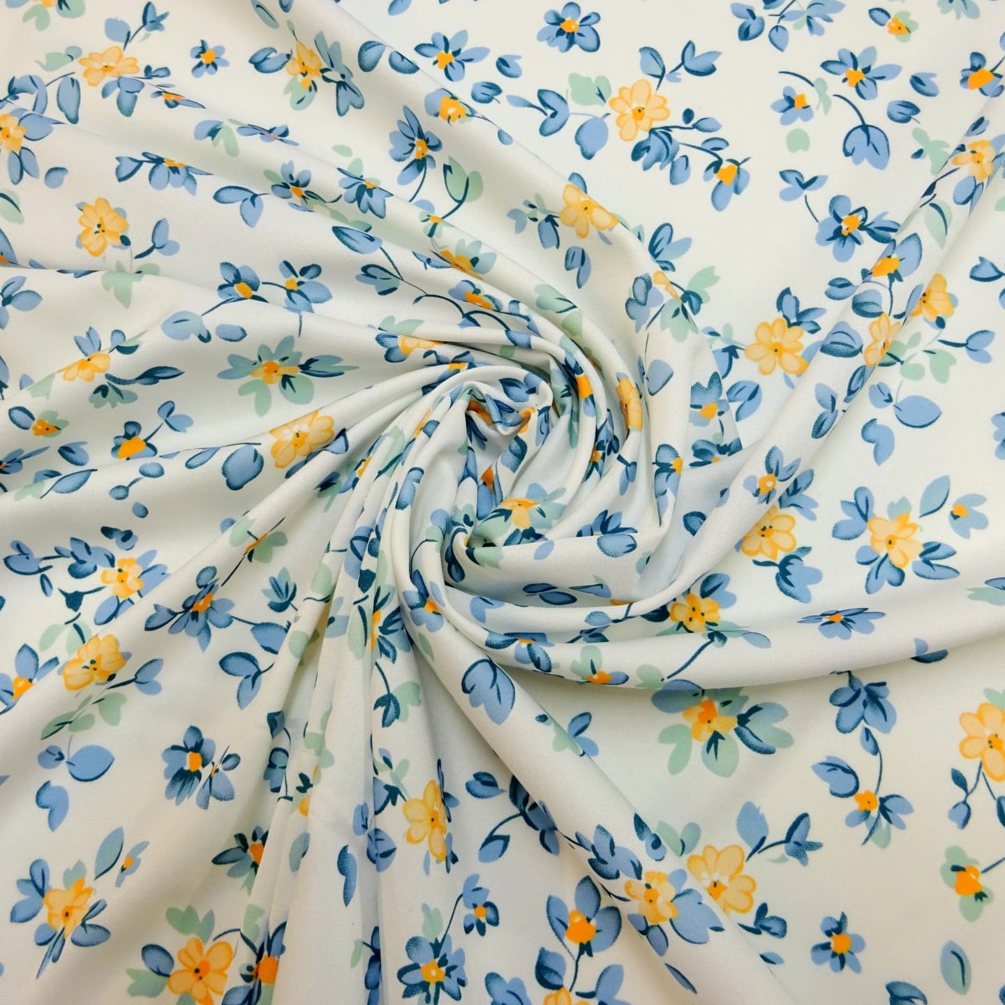 Crepe De Chine Fabric Floral Buttercup Maze Ivory