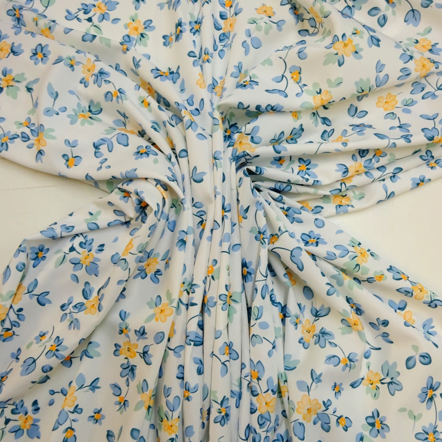 Crepe De Chine Fabric Floral Buttercup Maze Ivory