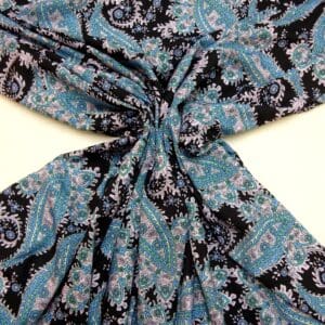 Crepe De Chine Fabric Victorian Paisley Black/Lilac