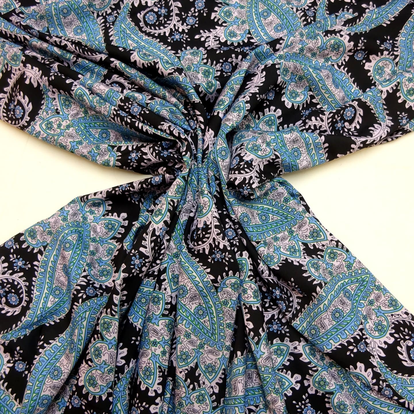 Crepe De Chine Fabric Victorian Paisley Black/Lilac