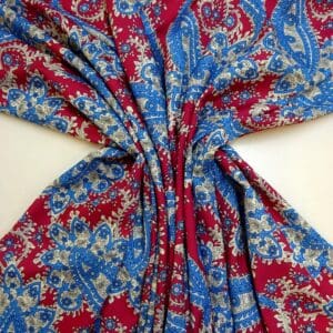 Crepe De Chine Fabric Victorian Paisley Cerise/Blue