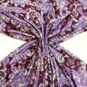 Crepe De Chine Fabric Victorian Paisley Burgundy/Mauve