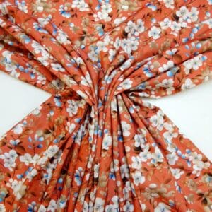 Crepe De Chine Fabric Floral Apple Blossom Coral