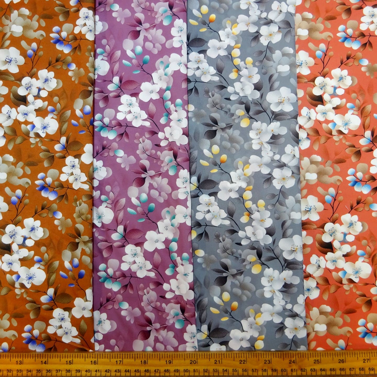 Crepe De Chine Fabric Floral Apple Blossom