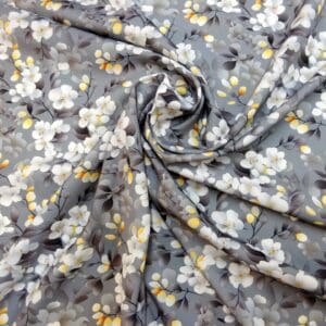 Crepe De Chine Fabric Floral Apple Blossom Grey