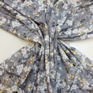 Crepe De Chine Fabric Floral Apple Blossom Grey