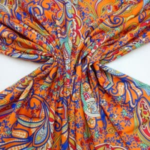 Crepe De Chine Fabric Oriental Swirl Orange
