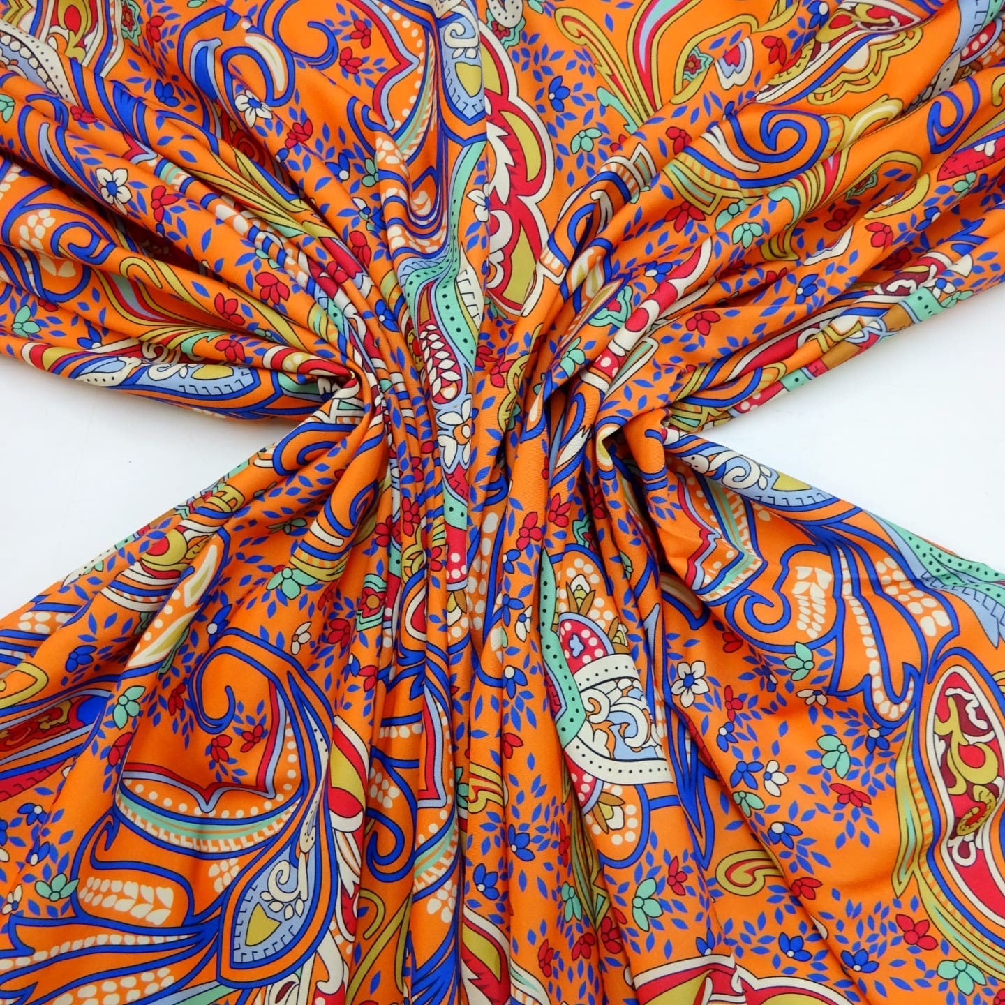 Crepe De Chine Fabric Oriental Swirl Orange