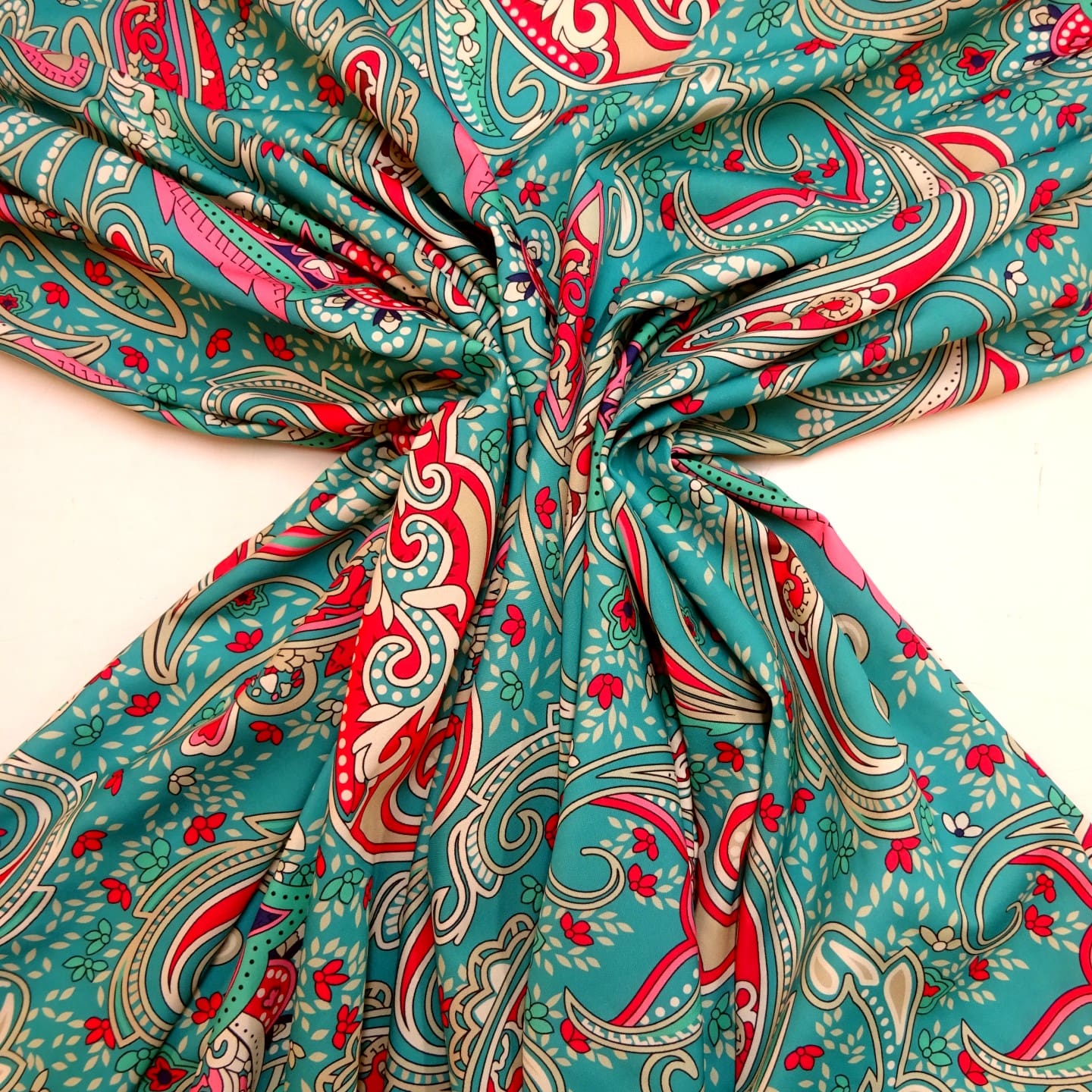 Crepe De Chine Fabric Oriental Swirl Jade