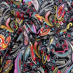 Crepe De Chine Fabric Oriental Swirl Black