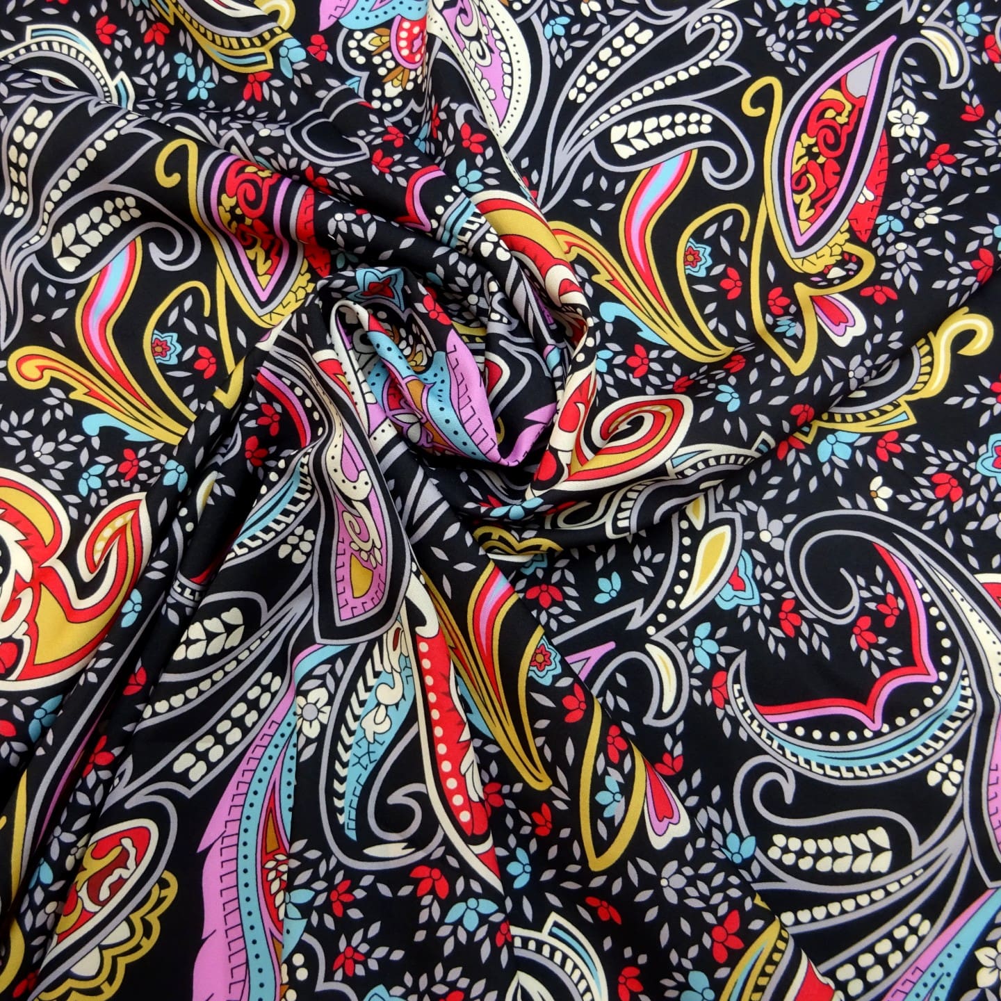 Crepe De Chine Fabric Oriental Swirl Black