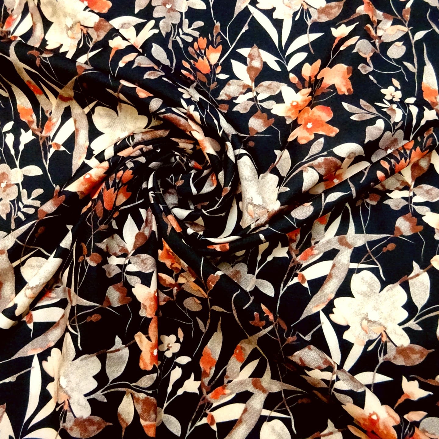 Crepe De Chine Fabric October Dried Florals Black