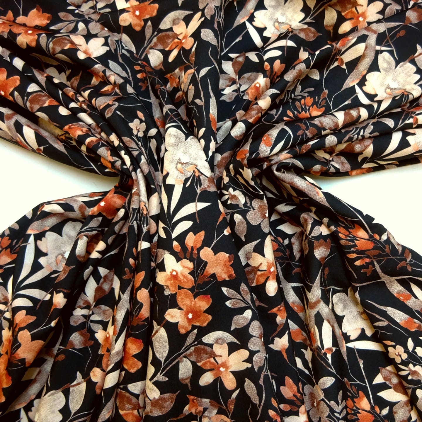 Crepe De Chine Fabric October Dried Florals Black