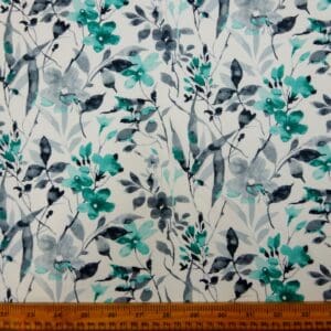 Crepe De Chine Fabric Mint Dip Pansy Ivory