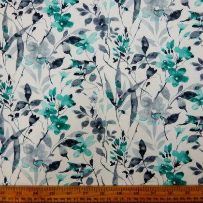 Crepe De Chine Fabric Mint Dip Pansy Ivory