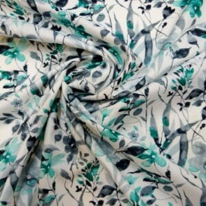 Crepe De Chine Fabric Mint Dip Pansy Ivory