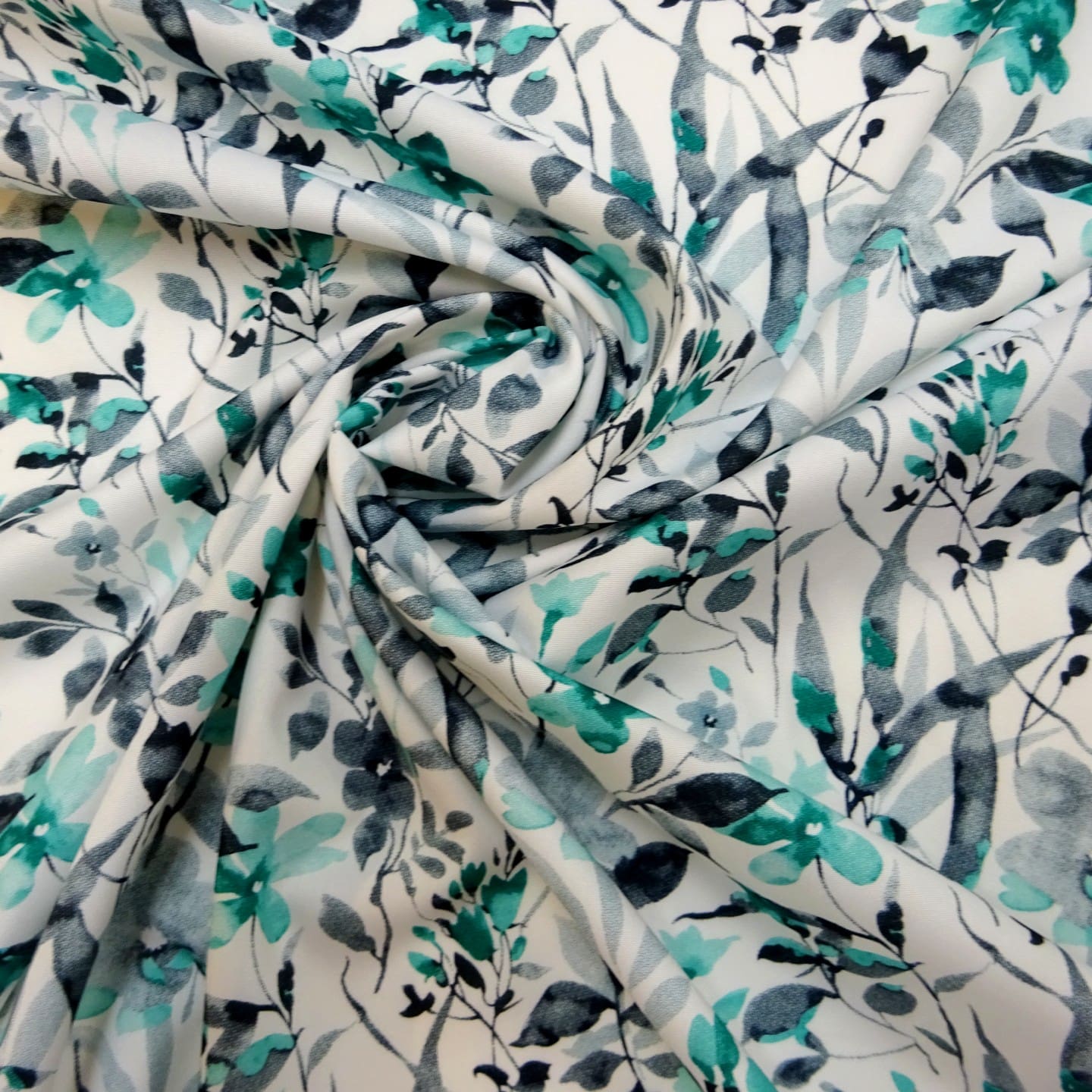 Crepe De Chine Fabric Mint Dip Pansy Ivory
