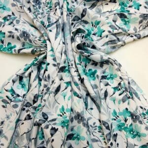 Crepe De Chine Fabric Mint Dip Pansy Ivory