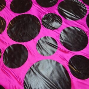 Satin Fabric Groovy Loony Random Black Foil Spots Cerise
