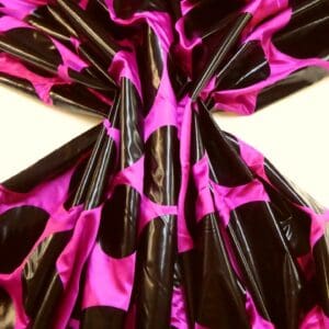 Satin Fabric Groovy Loony Random Black Foil Spots Cerise