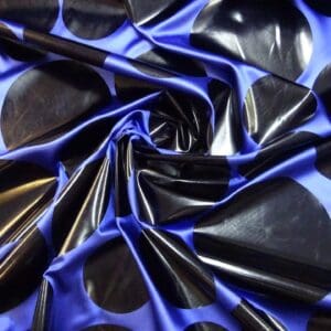 Satin Fabric Groovy Loony Random Black Foil Spots Royal