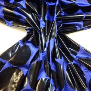 Satin Fabric Groovy Loony Random Black Foil Spots Royal