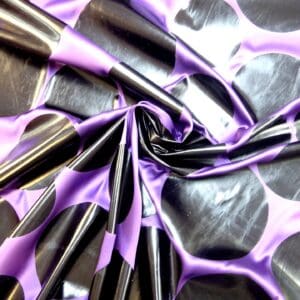 Satin Fabric Groovy Loony Random Black Foil Spots Purple