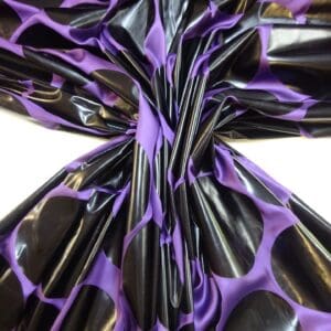 Satin Fabric Groovy Loony Random Black Foil Spots Purple