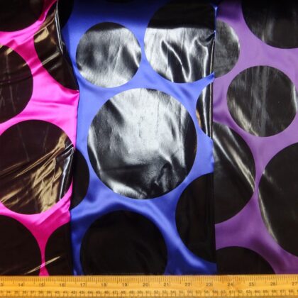Satin Fabric Groovy Loony Random Black Foil Spots