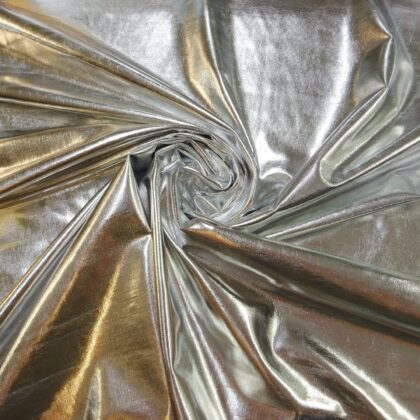 Lycra Spandex Fabric Mid Weight Foiled 4 Way Stretch Silver