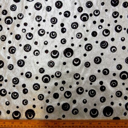 Lurex Fabric Glitter And Flock Moon Beam White Silver Black