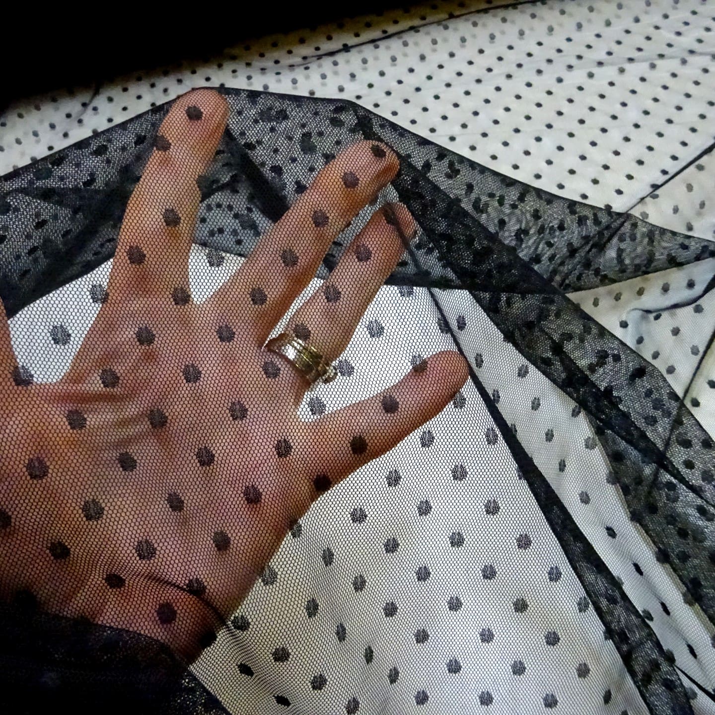 Net Fabric Mesh 0.5cm Dots on Net Black