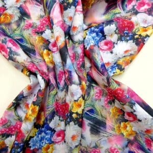 Scuba Jersey Fabric London Garden Blue Pink Ivory