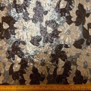 Sequin Fabric On Netting Golden Sunflowers With Gunmetal Sequins