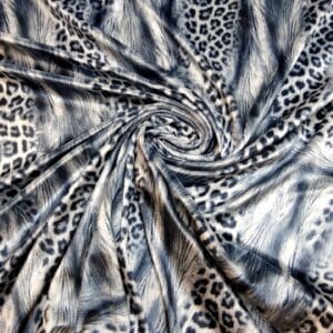 Velour Fabric Animal Print Tribal Tech Grey