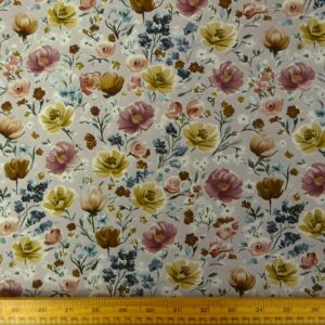 Bamboo Viscose Fabric Floral Savoy Roses Grey Mauve