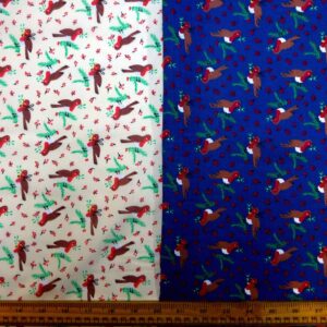 Christmas Polyester Cotton Fabric Christmas Robins