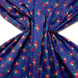 Christmas Polyester Cotton Fabric Christmas Robins Navy
