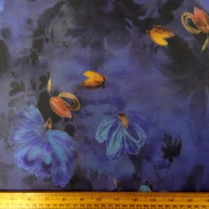 Chiffon Fabric Floral Acorn Husks Blue Turquoise