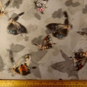 Chiffon Fabric Butterflies Silver Grey