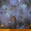 Chiffon Fabric Floral Acorn Husks Blue Turquoise