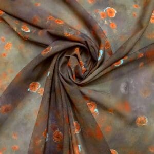 Chiffon Fabric Floral Copper Rose Grey Muted Mauve