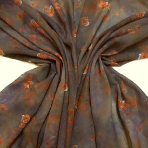 Chiffon Fabric Floral Copper Rose Grey Muted Mauve
