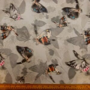 Chiffon Fabric Butterflies Silver Grey