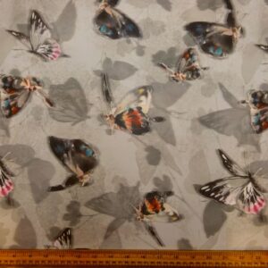 Chiffon Fabric Butterflies Silver Grey