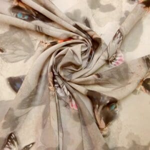 Chiffon Fabric Butterflies Silver Grey