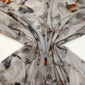 Chiffon Fabric Butterflies Silver Grey