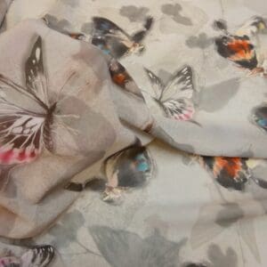 Chiffon Fabric Butterflies Silver Grey