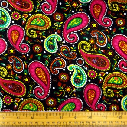 Corduroy Fabric Skinny Rib Juicy Paisley Cerise Black