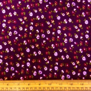 Corduroy Fabric Skinny Rib Floral Clarissa Daisy Aubergine